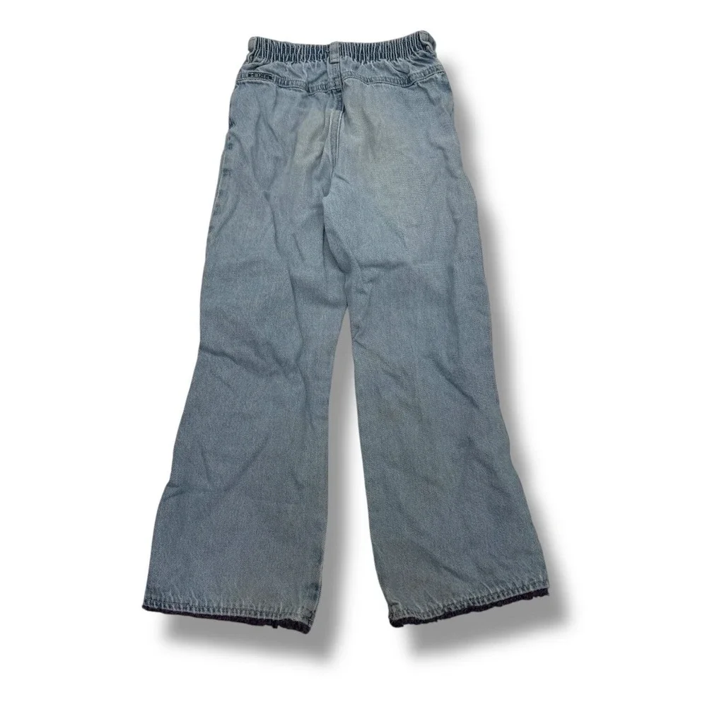 OshKosh B'gosh‎ Wide Jeans Girls 6X Blue Embroidered Butterfly Ripped Y2K FLAWED